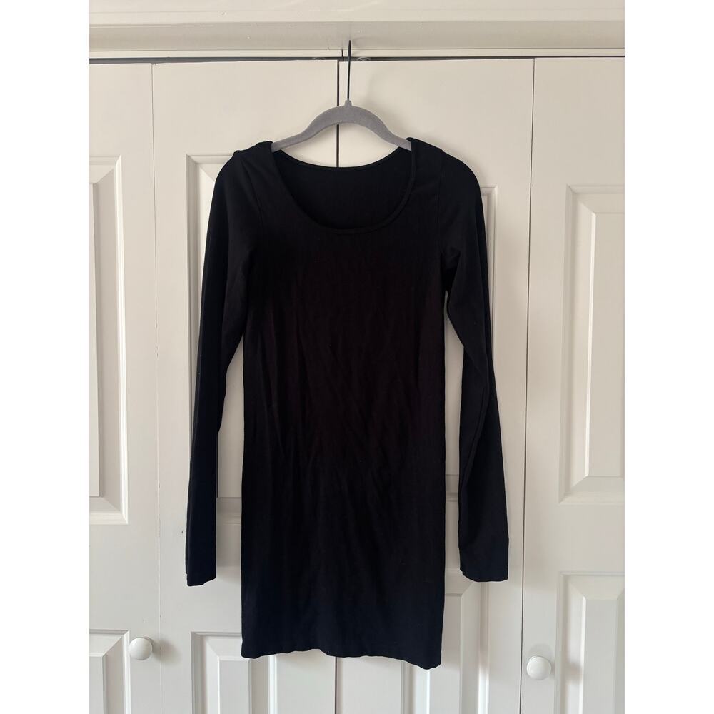 Unbranded Black Long Sleeve Bodycon Mini Dress Thumb Hole Stretch XS - Picture 3 of 8